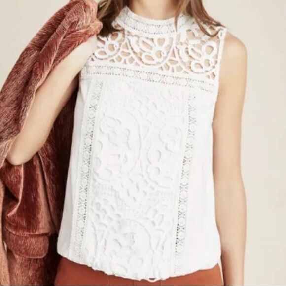 Anthropologie Tops - NWT ANTHROPOLOGIE TINY Sleeveless Lace Blouse White Women’s Size XS
